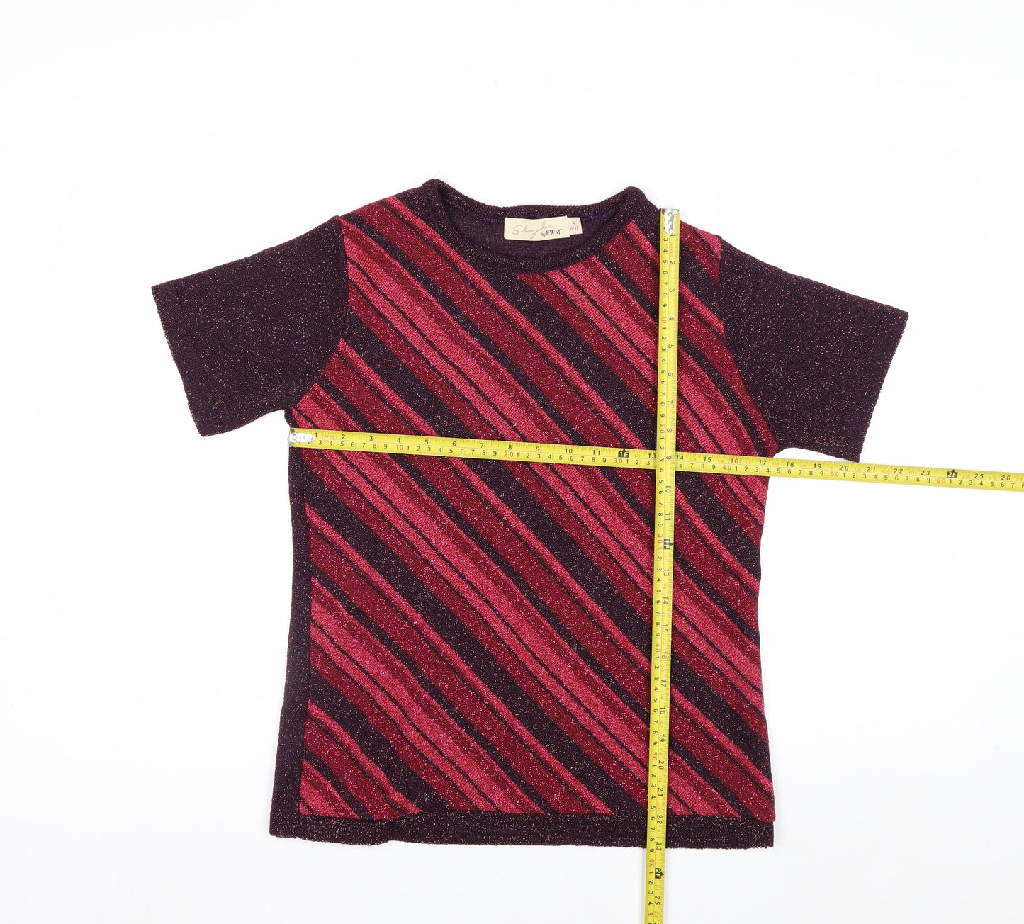 Style by EWM Womens Purple Striped Glitter Knit Jumper Size S 10-12