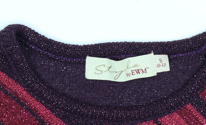 Style by EWM Womens Purple Striped Glitter Knit Jumper Size S 10-12