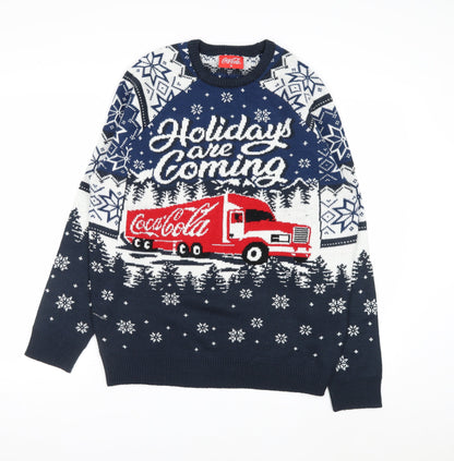 Coca-Cola Men's Blue Christmas Pullover Jumper M Winter Knit