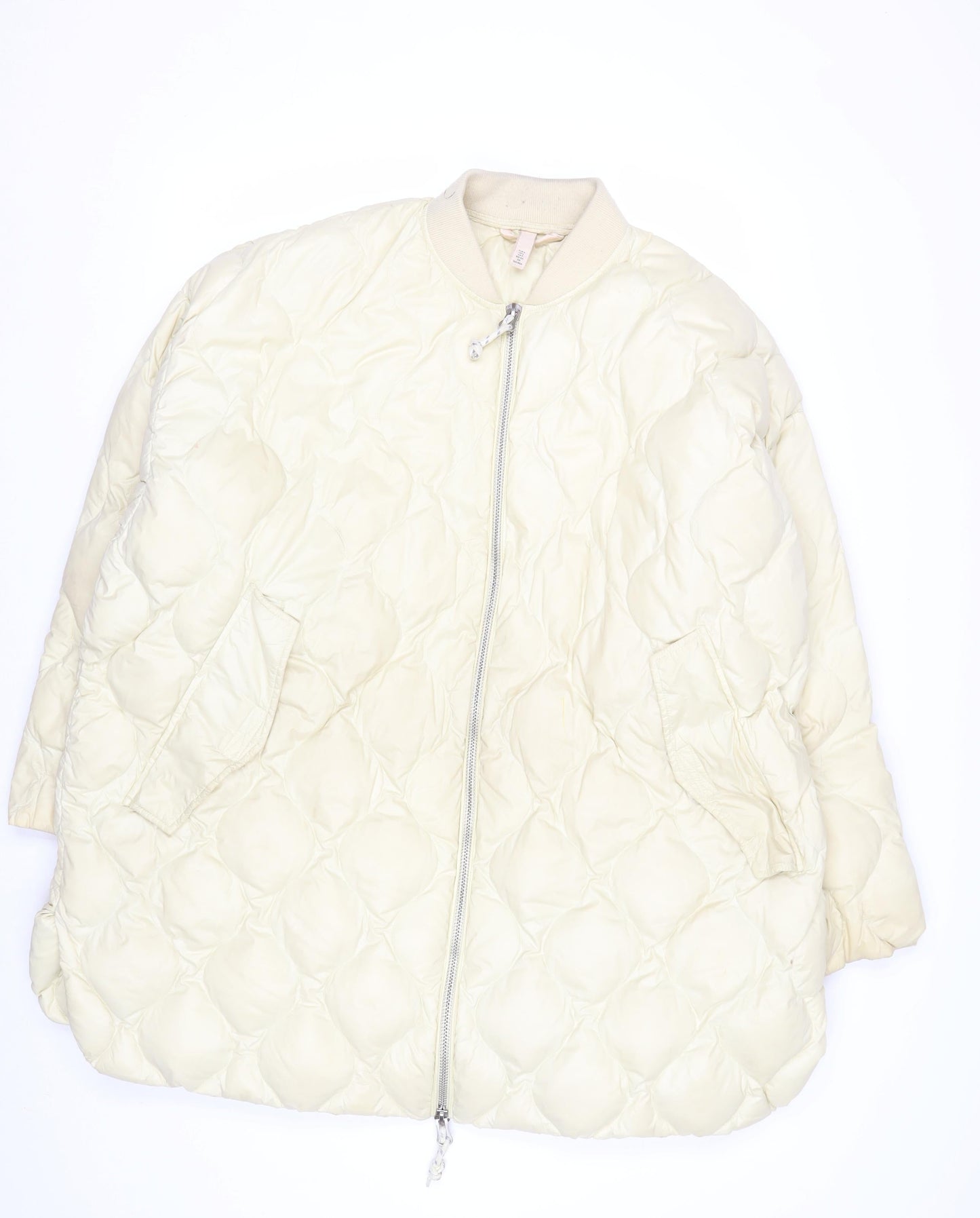 H&M Women’s Ivory Quilted Down Bomber Jacket Size S