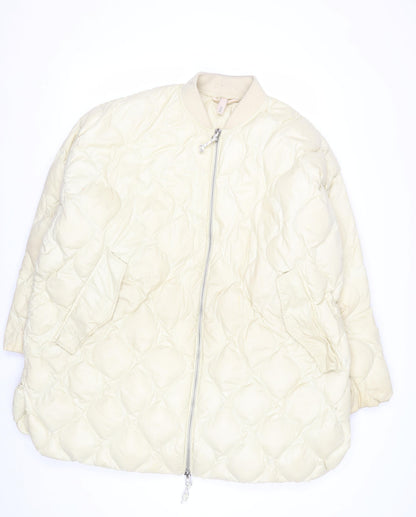 H&M Women’s Ivory Quilted Down Bomber Jacket Size S