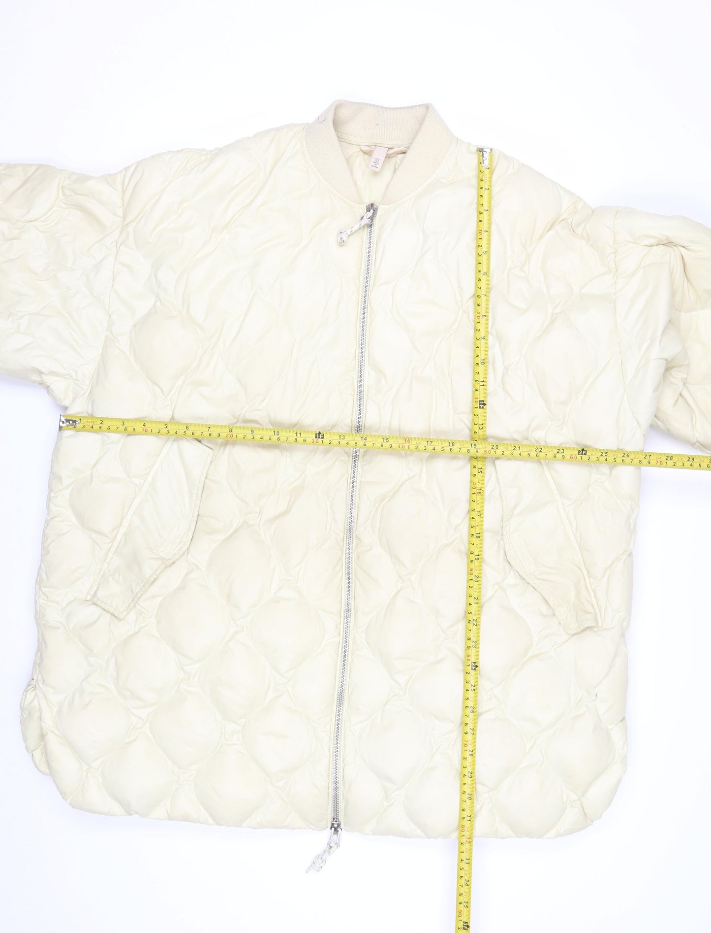 H&M Women’s Ivory Quilted Down Bomber Jacket Size S