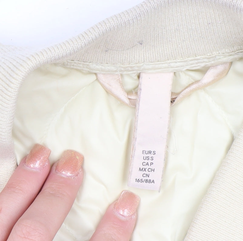 H&M Women’s Ivory Quilted Down Bomber Jacket Size S
