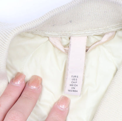 H&M Women’s Ivory Quilted Down Bomber Jacket Size S