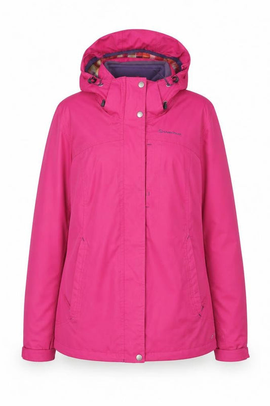 Quechua Womens Pink Hooded Parka Jacket Size 12 Waterproof Lined