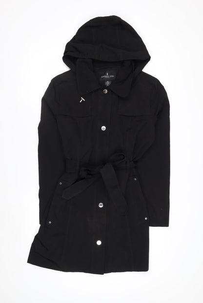 London Fog Women's Black L Hooded Belted Rain Coat