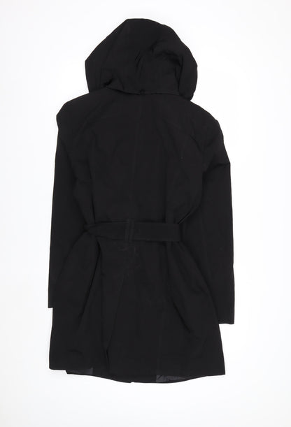 London Fog Women's Black L Hooded Belted Rain Coat