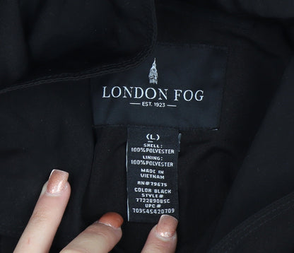 London Fog Women's Black L Hooded Belted Rain Coat