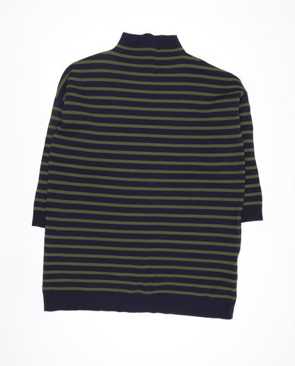 Whistles Men Green Navy Striped High Neck Pullover Jumper Size L