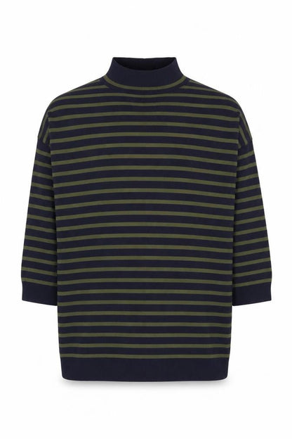 Whistles Men Green Navy Striped High Neck Pullover Jumper Size L