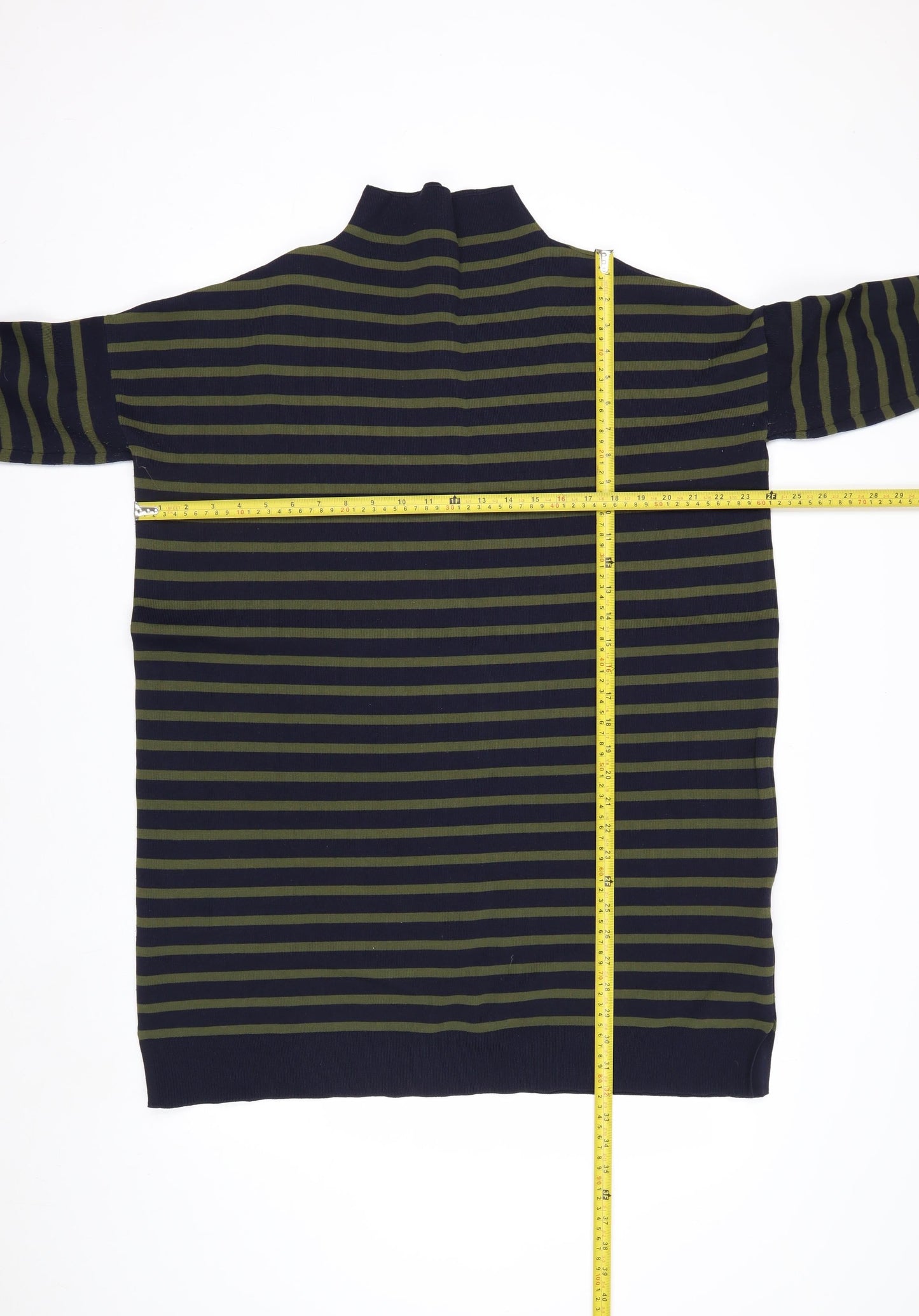 Whistles Men Green Navy Striped High Neck Pullover Jumper Size L