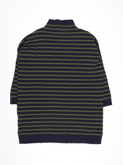 Whistles Men Green Navy Striped High Neck Pullover Jumper Size L
