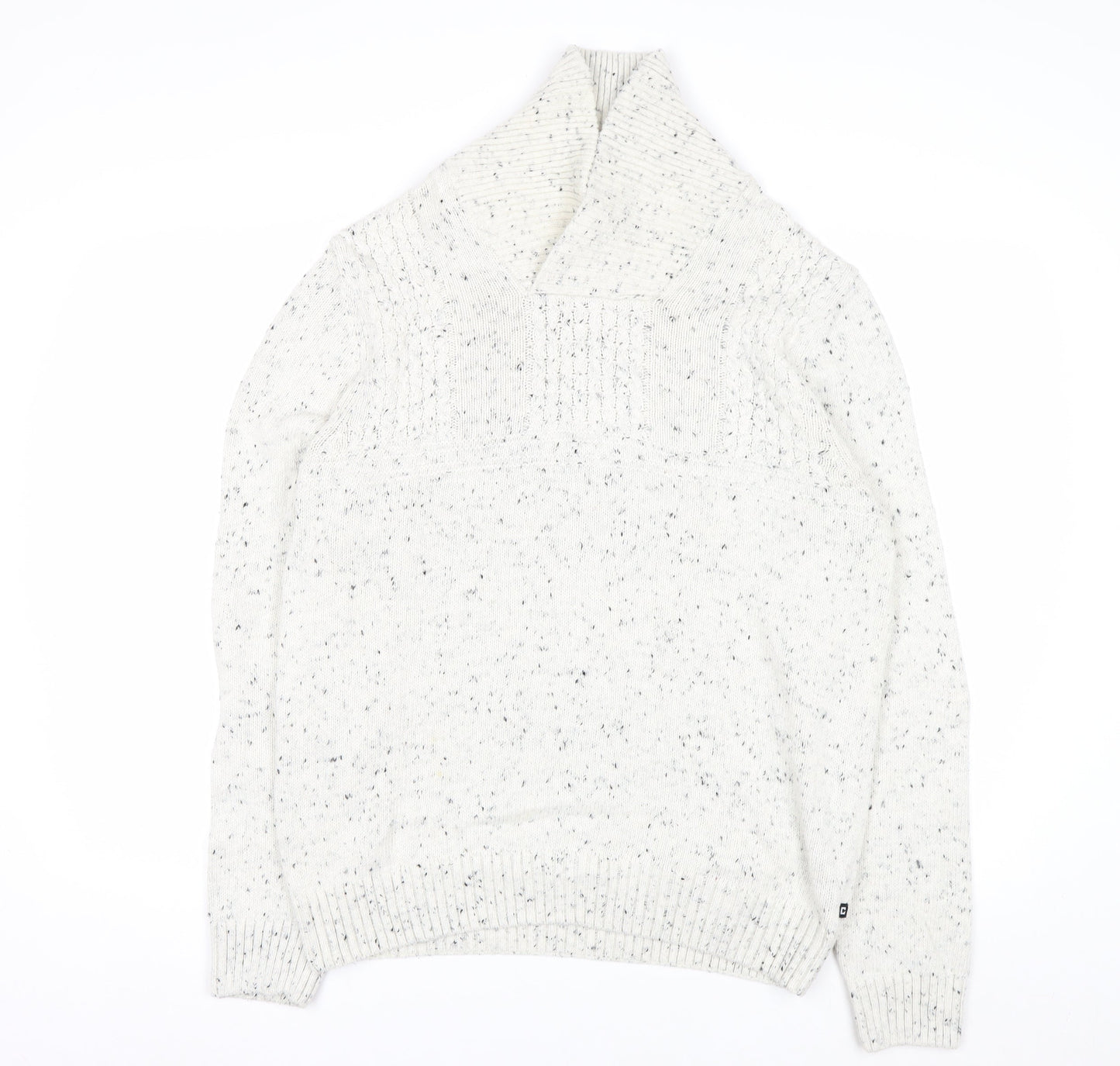 Chaps Men's White Chunky Knit Shawl Collar Jumper Size L