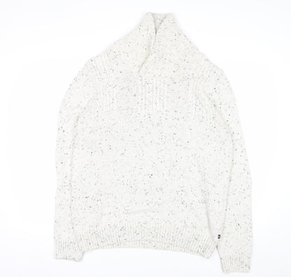 Chaps Men's White Chunky Knit Shawl Collar Jumper Size L