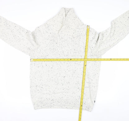 Chaps Men's White Chunky Knit Shawl Collar Jumper Size L