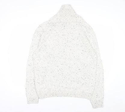 Chaps Men's White Chunky Knit Shawl Collar Jumper Size L