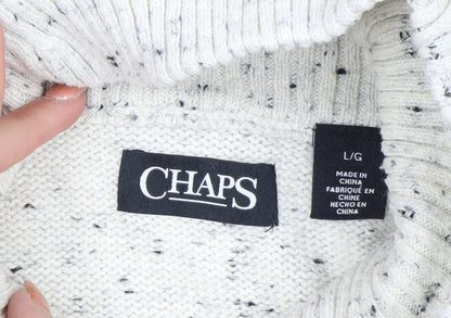 Chaps Men's White Chunky Knit Shawl Collar Jumper Size L