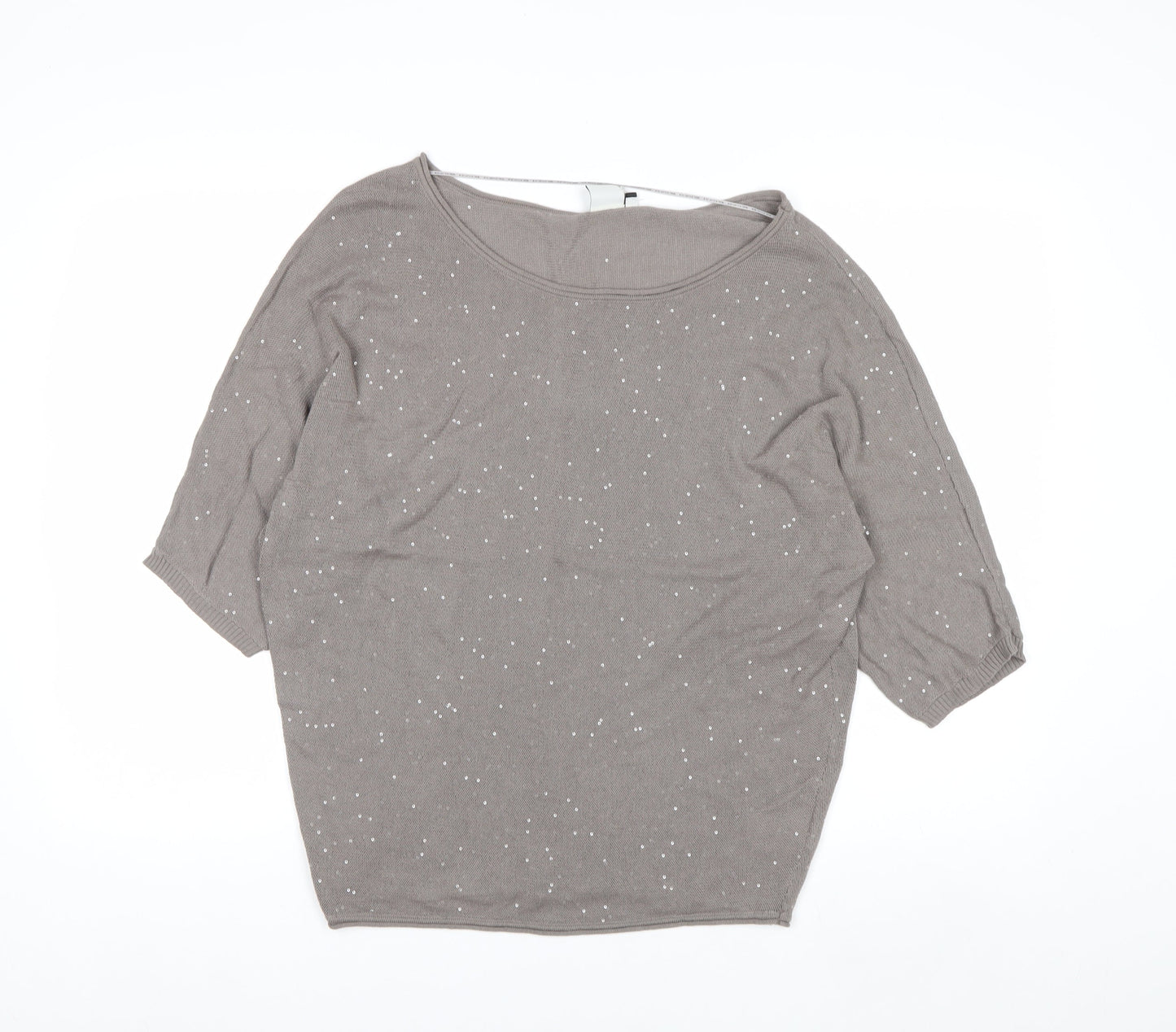 Miss Captain Trend Women’s Beige Sequin 3/4 Sleeve Cotton Jumper M