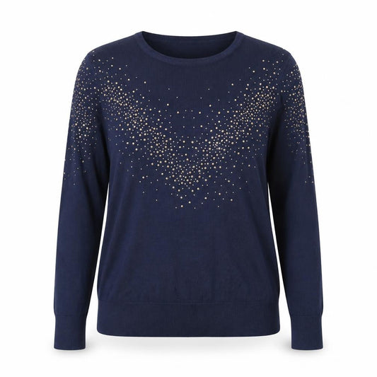 Peacocks Women Blue Beaded Crew Neck Long Sleeve Jumper Size 14