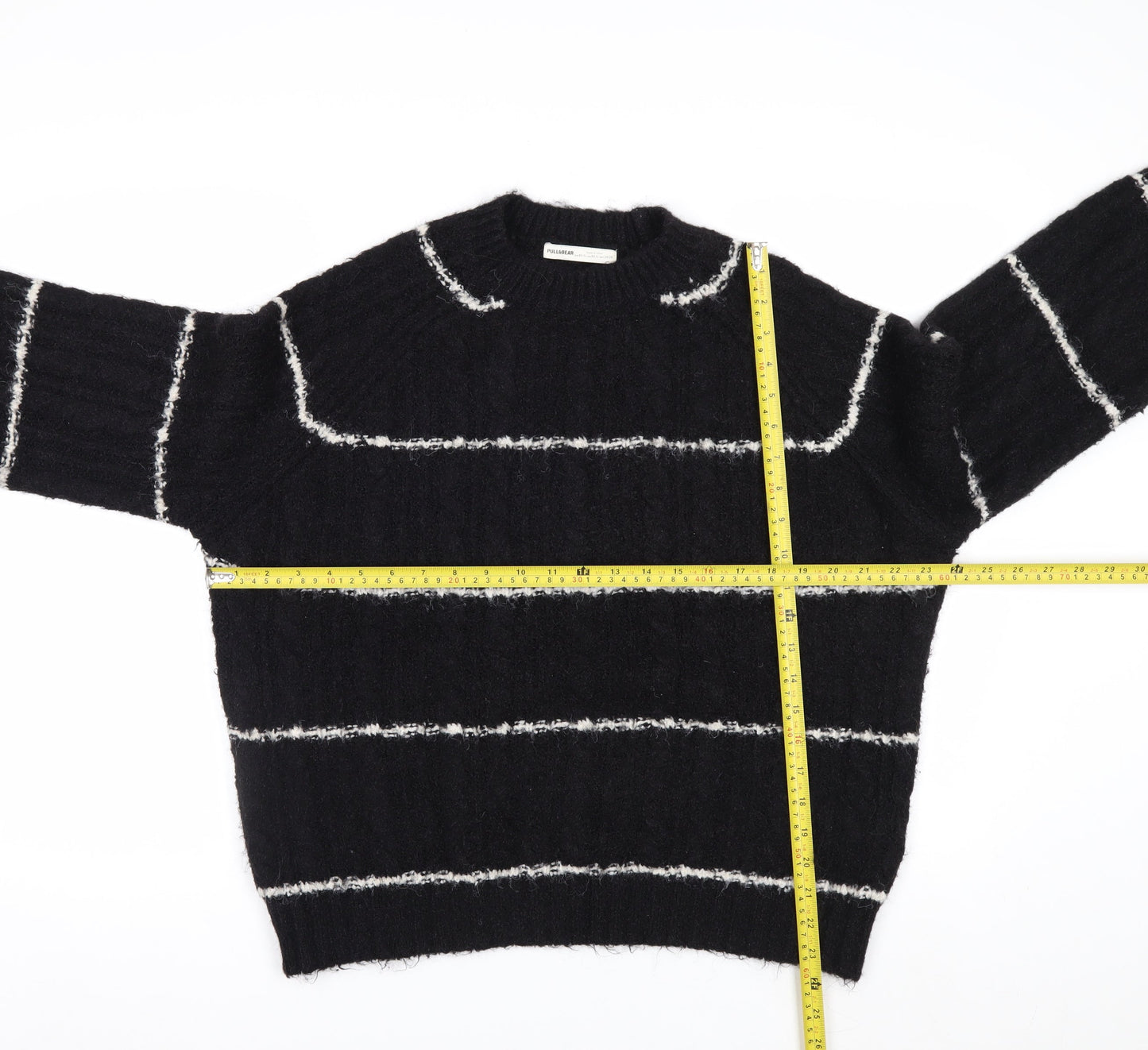Pull&Bear Women Black Striped Chunky Knit Pullover Jumper XS