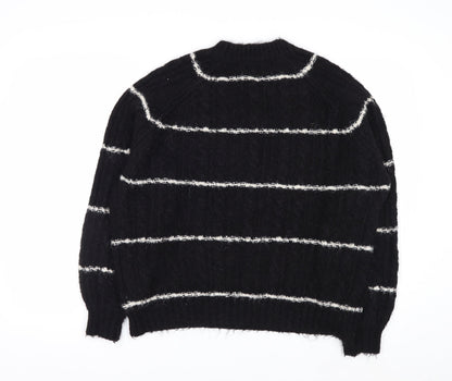 Pull&Bear Women Black Striped Chunky Knit Pullover Jumper XS