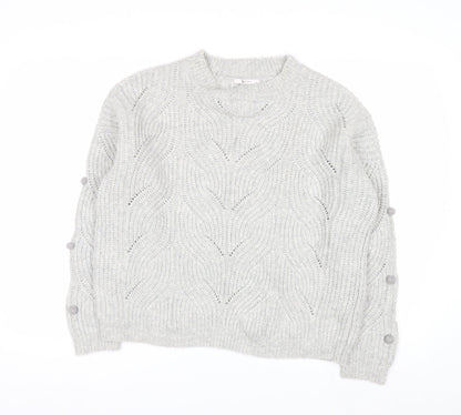 Tu Women Grey Cable-Knit Jumper Size 14 Wool Blend Button Detail