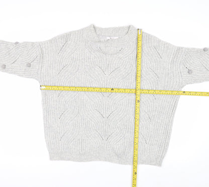 Tu Women Grey Cable-Knit Jumper Size 14 Wool Blend Button Detail