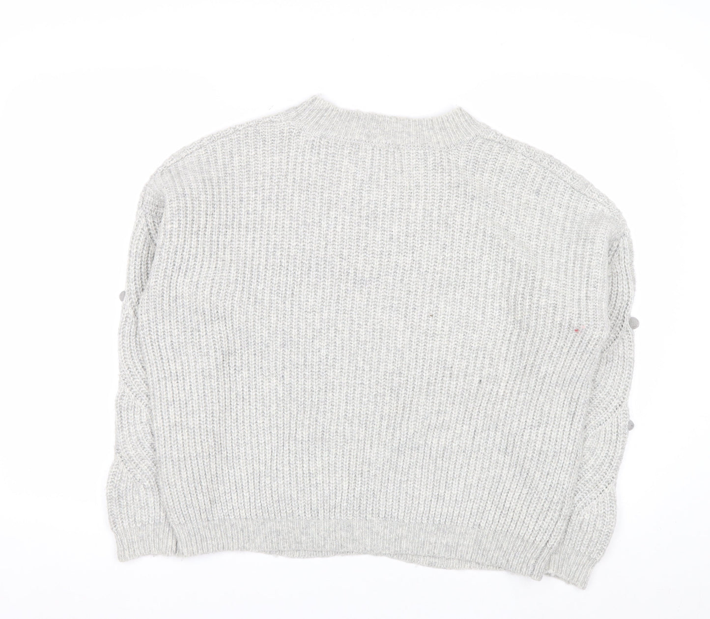 Tu Women Grey Cable-Knit Jumper Size 14 Wool Blend Button Detail