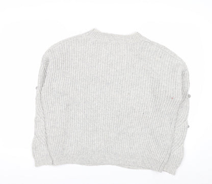 Tu Women Grey Cable-Knit Jumper Size 14 Wool Blend Button Detail
