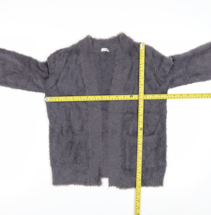 Next Girls Grey Fluffy Cardigan 8 Years Nylon Polyester Blend Stylish Soft Knit