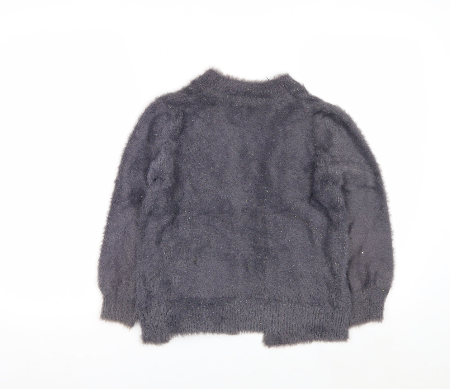 Next Girls Grey Fluffy Cardigan 8 Years Nylon Polyester Blend Stylish Soft Knit