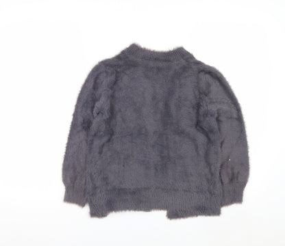 Next Girls Grey Fluffy Cardigan 8 Years Nylon Polyester Blend Stylish Soft Knit
