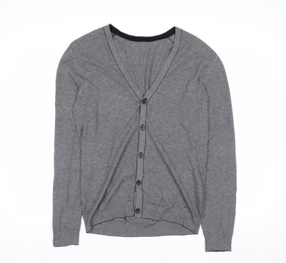 Hugo Boss Men's Grey Cotton V-Neck Button Cardigan M