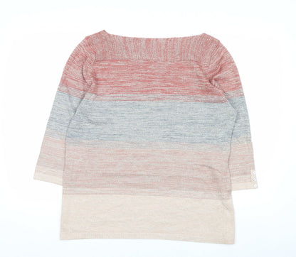 Next Womens Multicoloured Stripe Knit Jumper Size 18 Boat Neck 3/4 Sleeve