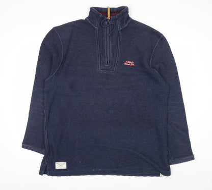 Weird Fish Mens Blue 1/4 Zip Waffle Knit Jumper Size L