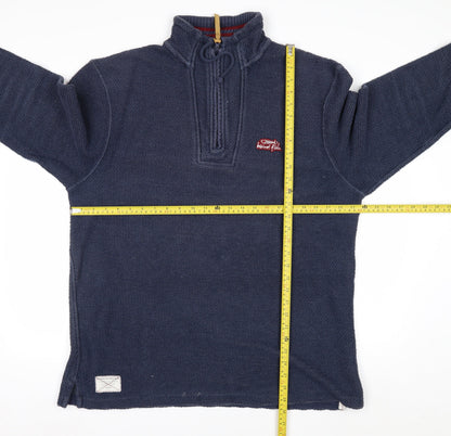 Weird Fish Mens Blue 1/4 Zip Waffle Knit Jumper Size L