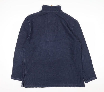 Weird Fish Mens Blue 1/4 Zip Waffle Knit Jumper Size L