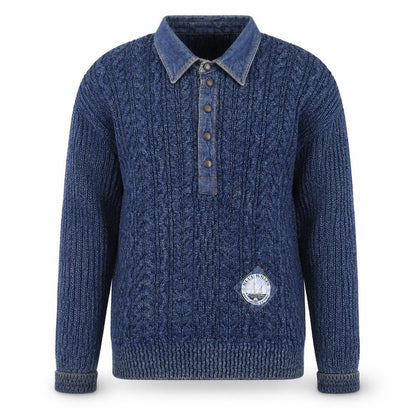 Blue Willi’s Men’s Blue Cable-Knit Henley Cotton Jumper S