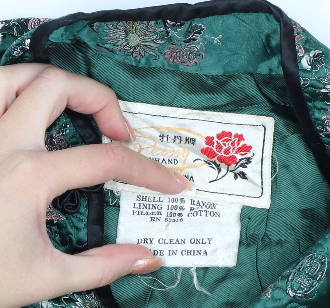 Peony Brand Women's Green Floral Embroidered Cardigan M