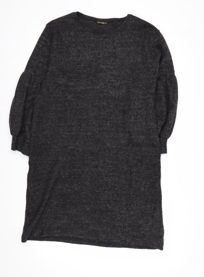 SADYESS Women Grey Knit Jumper Dress Size S Long Sleeve Crew Neck