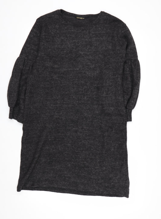 SADYESS Women Grey Knit Jumper Dress Size S Long Sleeve Crew Neck