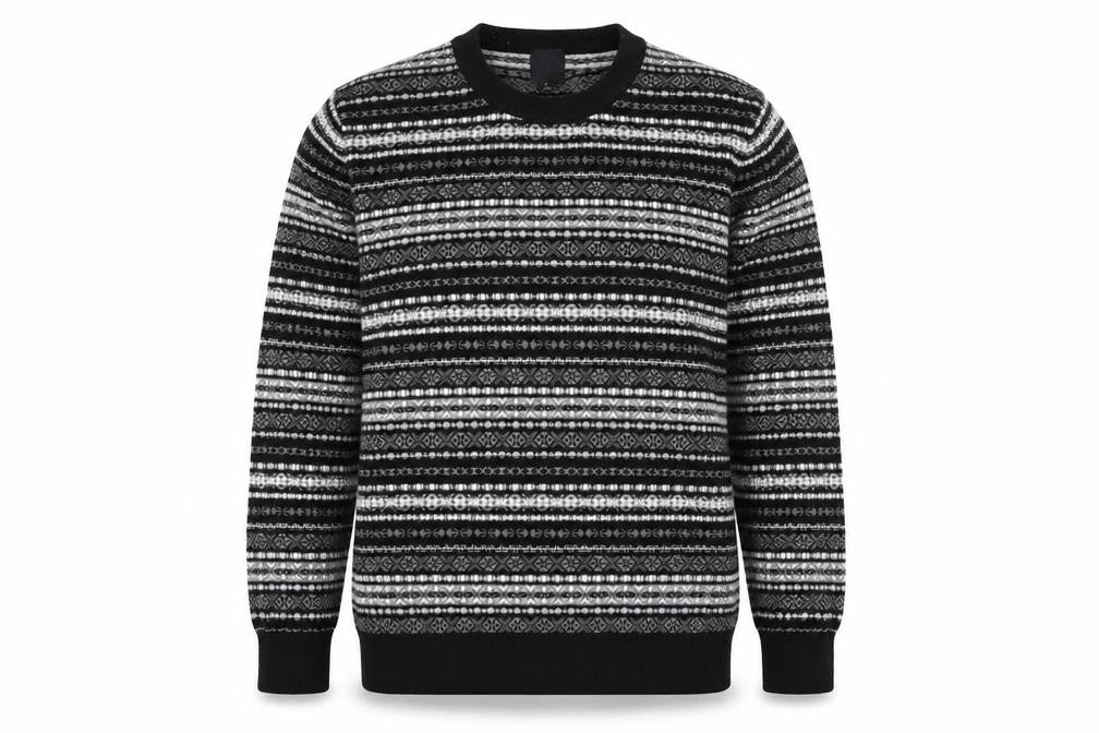 H&M Men's Black Fair Isle Knit Jumper XL Crew Neck Acrylic