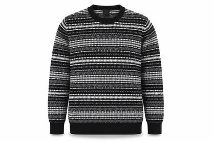 H&M Men's Black Fair Isle Knit Jumper XL Crew Neck Acrylic