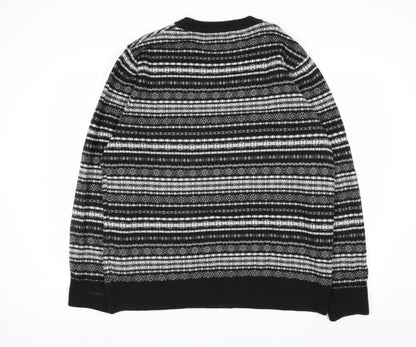 H&M Men's Black Fair Isle Knit Jumper XL Crew Neck Acrylic