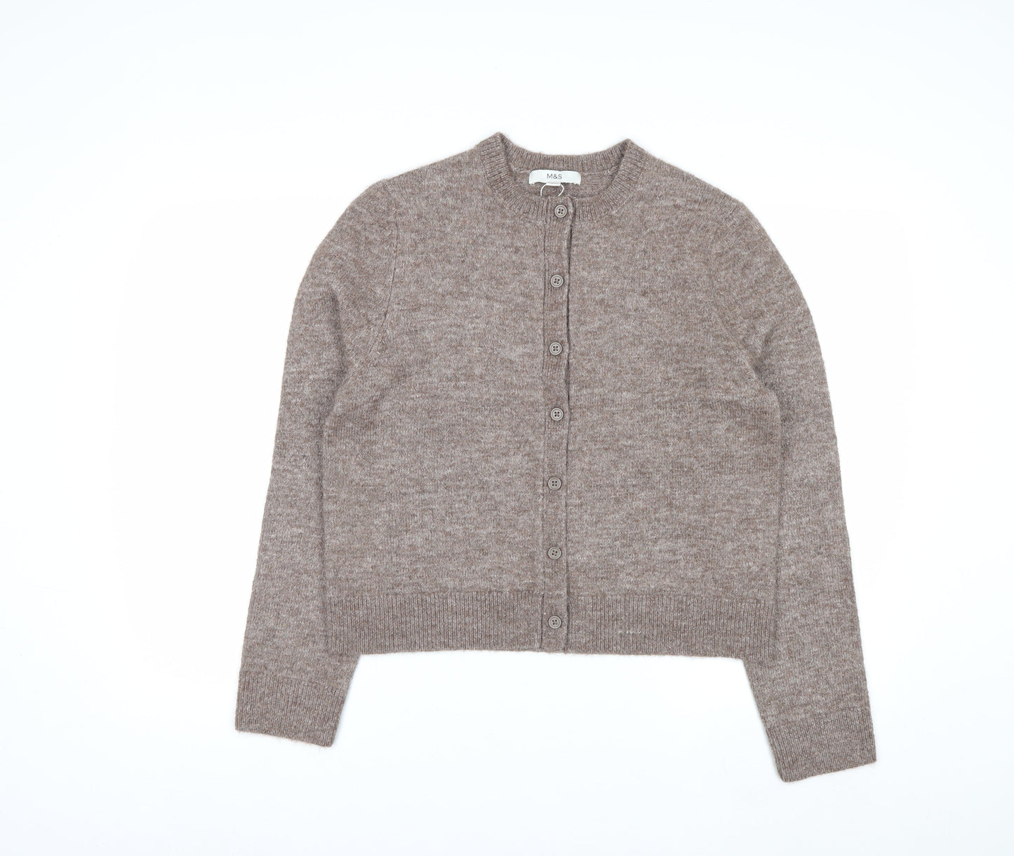 Marks and Spencer Women's Beige Crew Neck Button Cardigan M