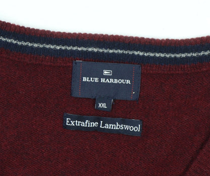 Marks and Spencer Blue Harbour Men's Red 2XL V-Neck Lambswool Jumper