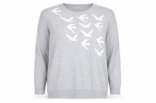 Cotton Traders Women's Silver Bird Knit Cotton Jumper Size 20