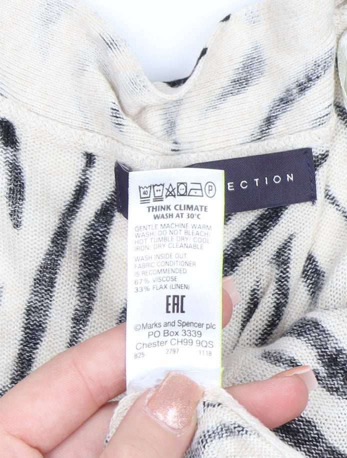 Marks and Spencer Women Beige Animal Print Viscose Linen Cardigan L
