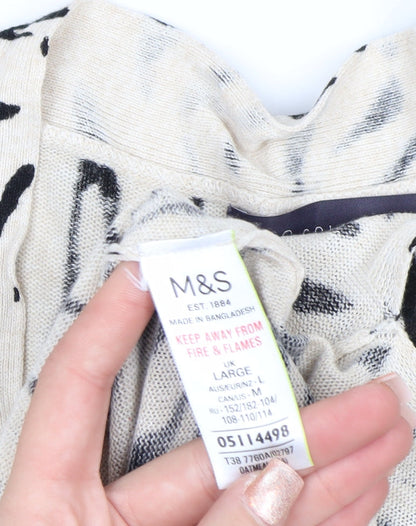 Marks and Spencer Women Beige Animal Print Viscose Linen Cardigan L
