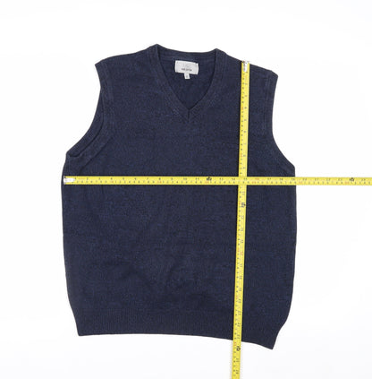 Marks and Spencer Men's Blue Cotton Sleeveless V-Neck Vest Jumper Size S